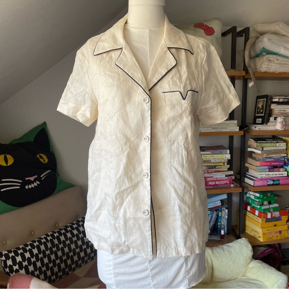 Tómbolo cabrisa cream white linen shirt resort cabana XS S
